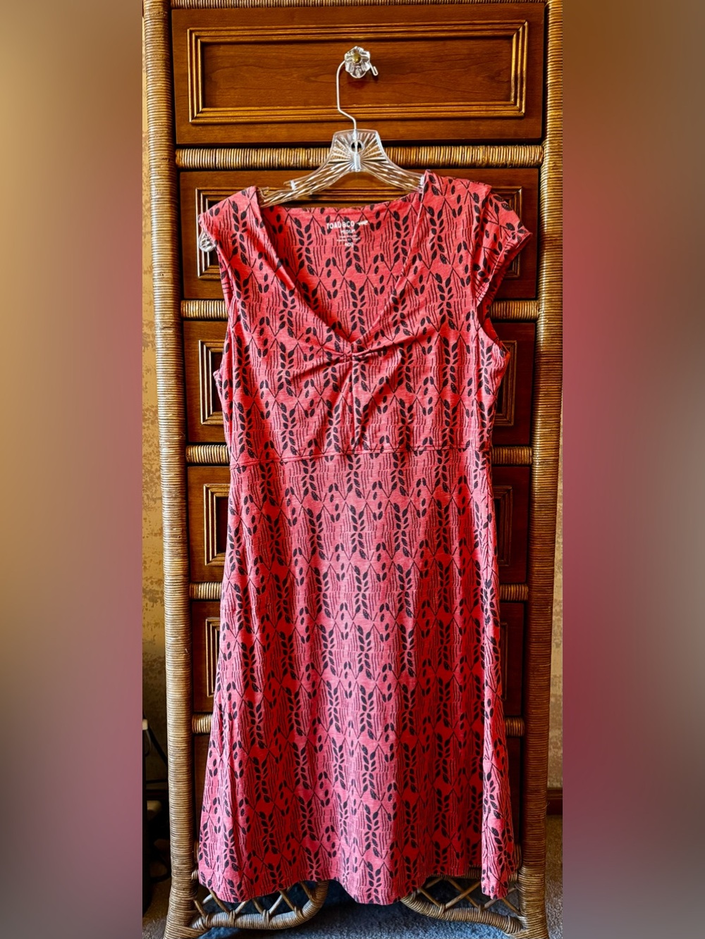 Toad & Co Women’s Rosemarie Cap Sleeve Dress Orange & Black Print Sz Medium
